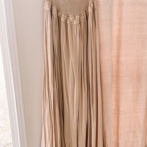 Smocked Waist Beige Halter Back Detail Maxi Dress by Sweet Lovely